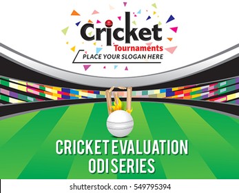 Colorful Cricket Tournament Banner Design Template with stedium vector illustration 