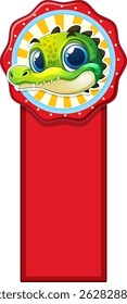 Colorful crocodile illustration on a red badge