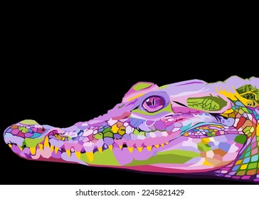 Colorful crocodile isolated on black background. vector illustration.