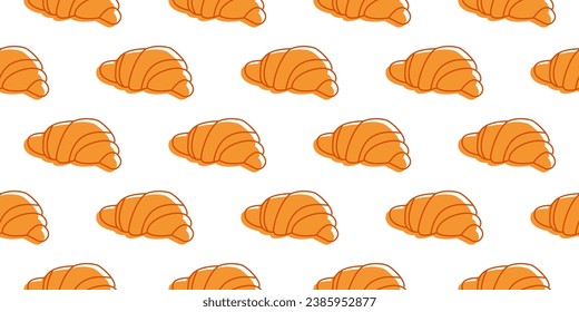 Colorful croissants seamless pattern.  Bakery and coffee shop concept.  Line art and flat style. Doodle drawings. Background, digital paper, wrapping paper, banner.