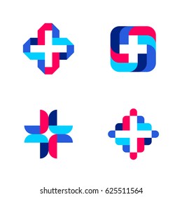 Colorful cross. Abstract medical logo mark templates or icons