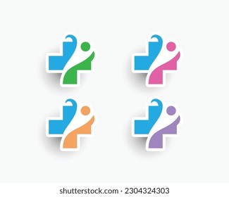 Colorful cross health with people logo