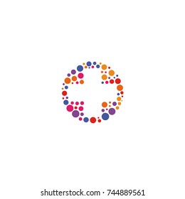 Colorful cross icon, unusual plus sign, abstract pharmacy icon.