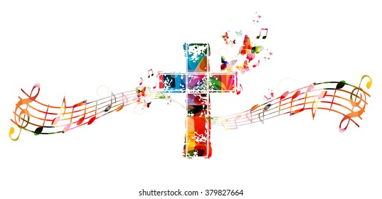 Colorful cross with music notes