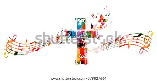 Colorful cross with music\
notes