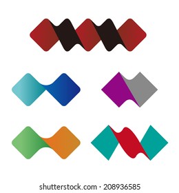 Colorful cross ribbon vector icon template. Banners with tie, knot shape. Design squares spiral logo, rotating tag element. 