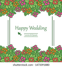 Colorful crowd of wreath frame, decoration of card happy wedding. Vector