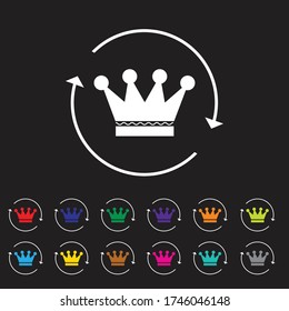 colorful crown icon set. vector illustration, isolated on black background