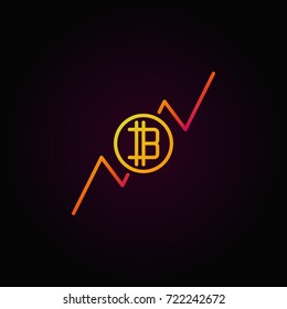 Colorful cryptocurrency growing graph line icon. Vector digital money growth chart creative sign on dark background