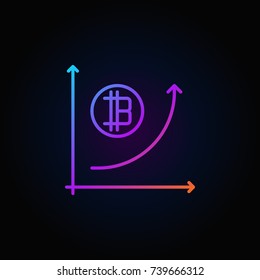 Colorful cryptocurrency growth graph outline vector icon or symbol on dark background
