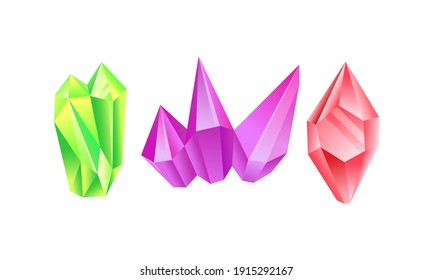 Conjunto de vectores de forma geométrica de forma sólida de cristal colorido o cristalino