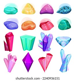 Forma geométrica de forma sólida de cristal colorido o cristalino Gran conjunto de vectores