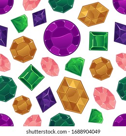 Cristal colorido y gema sin fisuras sobre fondo blanco - caricatura piedra gemela y colección de piedras preciosas con diferentes formas. Ilustración vectorial.