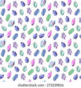 Colorful crystals minerals rocks  vector seamless pattern on white background