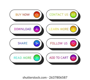 Colorful CTA button with text and icon set.