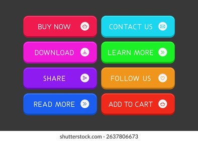 Colorful CTA button with text and icon set.