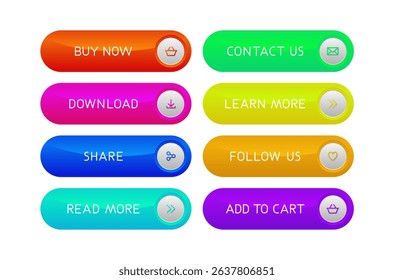 Colorful CTA button with text and icon set.