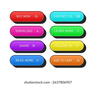 Colorful CTA button with text and icon set.