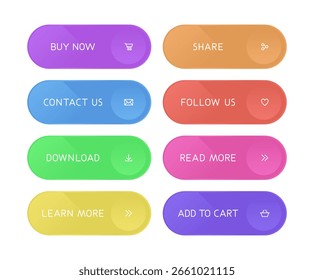 Colorful CTA button with text and icon set.