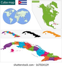 Colorful Cuba map with provinces and capital cities