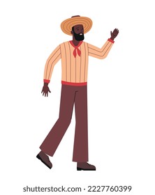 Colorful Cuban element. Bearded Cuban man in traditional costume or nice outfit with sombrero. Smiling character citizen of island nation. Cartoon flat vector illustration isolated on white background