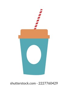 Colorful Cuban element. Sticker with cardboard cup of delicious milkshake or fruit smoothie. Design element for sticker or print on paper. Cartoon flat vector illustration isolated on white background