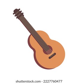 Colorful Cuban element. Sticker with wooden guitar or ukulele. Traditional musical instrument. Design element for banner or poster. Cartoon flat vector illustration isolated on white background