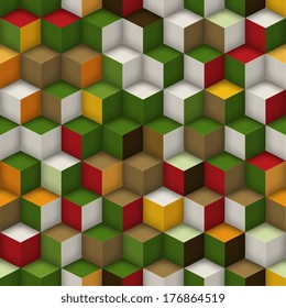 Colorful, Cube Geometric Seamless Pattern. Background. 