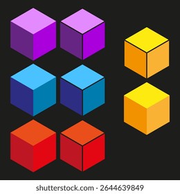 Colorful cube icon. 3D block figure. Abstract vector shape. Bright geometry form.