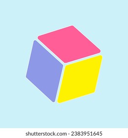 Icono de cubo colorido sobre fondo azul. Ilustración del vector