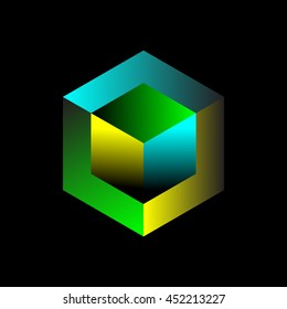colorful cube logo design icon. black background. stock vector illustration
