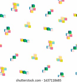 Colorful cube seamless pattern in white background. 