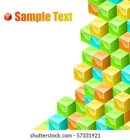 Colorful cubes 3D vector background with white copy space.