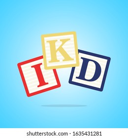 Colorful cubes "KID" . Isolated vector eps 10 illustration on blue background.