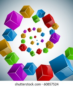 Fondo vector de espiral de cubos coloridos.