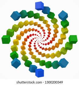 colorful cubes swirl. 3d pixel style vector illustration. suitable for blockchain, technology, computer and abstract themes.