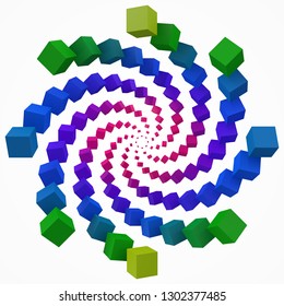 colorful cubes swirl. 3d pixel style vector illustration. suitable for blockchain, technology, computer and abstract themes.