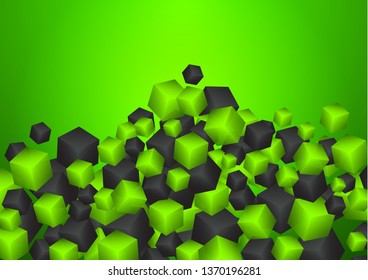 Colorful cubic bright background. Abstract flow of chaotically fallen cubes. Vector illustration for design of flyer, poster, banner, business card.