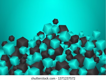 Colorful cubic bright background. Abstract flow of chaotically fallen cubes. Vector illustration for design of flyer, poster, banner, business card.