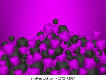 Colorful cubic bright background. Abstract flow of chaotically fallen cubes. Vector illustration for design of flyer, poster, banner, business card.