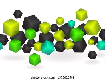 Colorful cubic bright background. Abstract flow of randomly flying cubes. Vector illustration for design of flyer, poster, banner, business card.