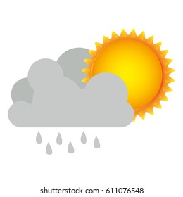 colorful cumulus cloud with rain and sun vector illustration