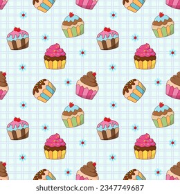 Farbige Cup Kuchen nahtloses Muster. Kann für Gewebe textilen Tapete Geschenkpapier verwendet werden.