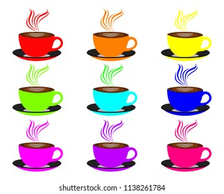  A colorful cup of coffee on a white background.