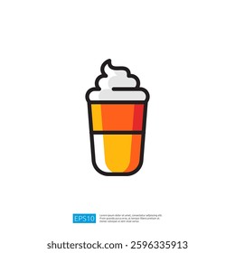 Colorful Cup of Creamy Milkshake Icon with Whipped Cream and Orange Yellow Tones for Refreshing Dessert Illustrations