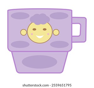 Colorful cup features cheerful face, perfect for kids\' tableware