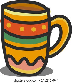 Una taza colorida con un asa naranja, vector, dibujo de color o ilustración.