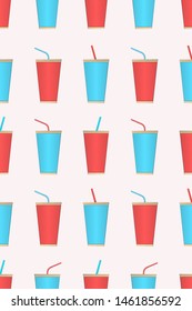 Colorful cup and straw texture. Vector seamless pattern EPS10.
