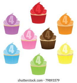 Colorful cupcake collection with a number 4 on them for 4th Birthday.