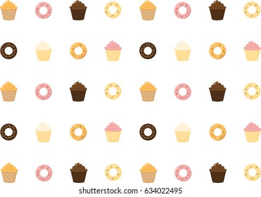 Colorful cupcake and donats vector background